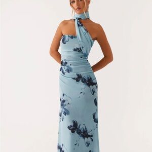 Elegant Blue Floral Women's Dress